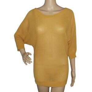 Express Sweater Womens Size Large Gold Mesh Sheer Dolman Sleeve Wide Crew Tunic